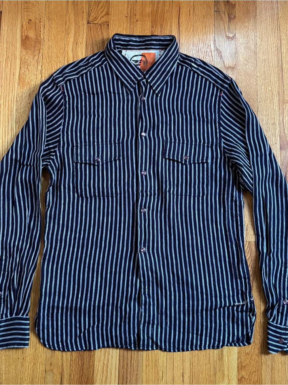 Robert Graham Navy and Ivory Vertical Stripe Button-Down Shirt XL